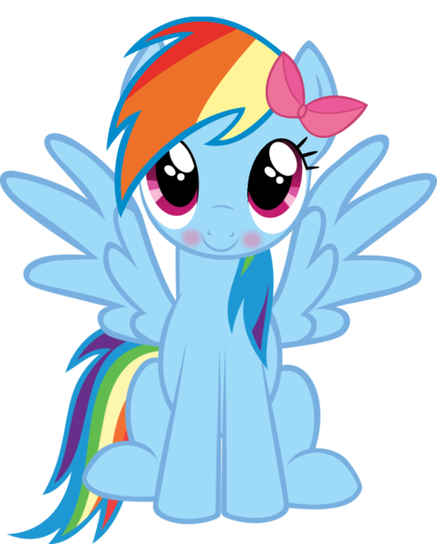 Size: 813x1013 | Tagged: dead source, safe, derpibooru import, rainbow dash, apple bloom's bow, blushing, bow, c:, cute, dashabetes, girly, hair bow, looking at you, simple background, sitting, smiling, solo, spread wings, tomboy taming, transparent background, vector, wings