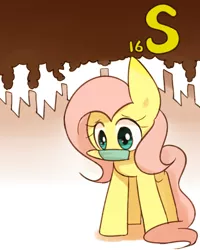 Size: 800x1000 | Tagged: artist:joycall6, derpibooru import, fluttershy, part of a set, periodic table, safe, series:joycall6's periodic table, smoke, solo, sulfur, sulphur, surgical mask