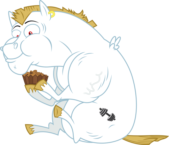 Size: 1600x1375 | Tagged: safe, artist:chainchomp2, derpibooru import, bulk biceps, pegasus, pony, rainbow falls, .svg available, apple brown betty (food), ear piercing, earring, eating, food, jewelry, male, piercing, simple background, sitting, solo, stallion, transparent background, vector, vein