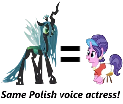 Size: 1434x1208 | Tagged: safe, derpibooru import, cookie crumbles, queen chrysalis, changeling, changeling queen, pony, unicorn, exploitable meme, female, joanna węgrzynowska, meme, poland, polish, same voice actor