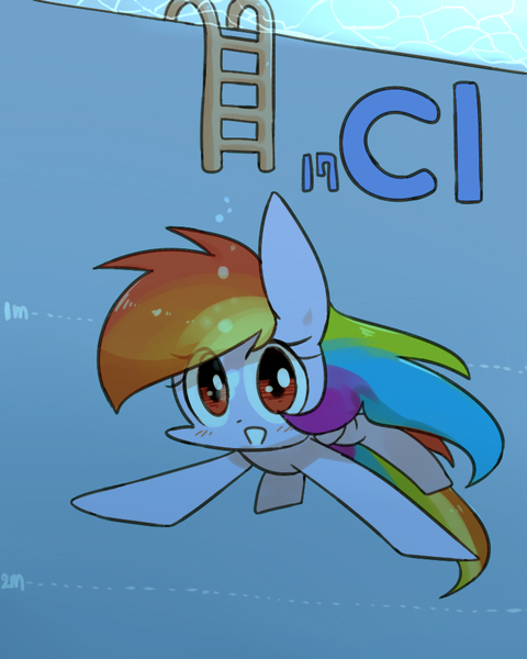Size: 800x1000 | Tagged: artist:joycall6, chlorine, derpibooru import, part of a set, periodic table, rainbow dash, safe, series:joycall6's periodic table, solo, swimming, swimming pool, underwater