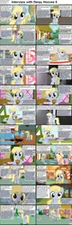 Size: 1282x4018 | Tagged: safe, derpibooru import, derpy hooves, fluttershy, rainbow dash, pegasus, pony, comic:celestia's servant interview, caption, comic, cs captions, female, food, interview, mare, muffin, ponyville, sugarcube corner