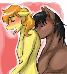 Size: 960x1054 | Tagged: anthro, artist:hasana-chan, bare chest, blushing, braeburn, braemontory, clothes, derpibooru import, everyone's gay for promontory, eyes closed, full steam, gay, kissing, male, open mouth, partial nudity, promontory, sexy, shipping, stupid sexy braeburn, stupid sexy promontory, suggestive, topless