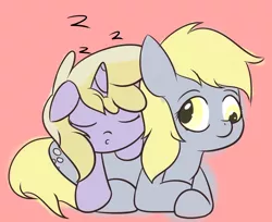 Size: 1161x948 | Tagged: safe, artist:kimmychan1, derpibooru import, derpy hooves, dinky hooves, pegasus, pony, cuddling, cute, equestria's best mother, eyes closed, female, mare, on top, onomatopoeia, prone, sleeping, smiling, snuggling, sound effects, zzz