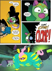 Size: 912x1254 | Tagged: artist:jay fosgitt, cheerilee, cloverleaf, derpibooru import, flutterhulk, fluttershy, idw, iron hock, power ponies, power ponies (episode), saddle rager, safe, spoiler:comic, spoiler:comic29, sports, surprise entrance meme, this will end in pain, wrestling