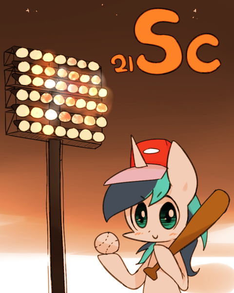 Size: 800x1000 | Tagged: artist:joycall6, baseball, baseball bat, blushing, derpibooru import, hat, part of a set, periodic table, safe, scandium, series:joycall6's periodic table, shining armor, solo, sports