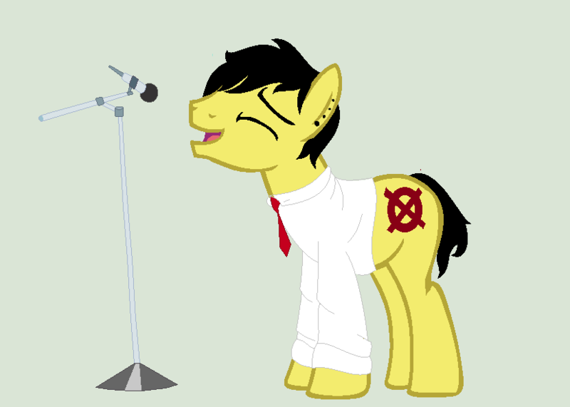 Size: 830x592 | Tagged: artist:willprowlersoc's, derpibooru import, microphone, microphone stand, musician, safe, singing, vocalist, wrong way