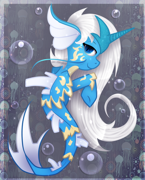 Size: 1215x1509 | Tagged: safe, artist:zmei-kira, derpibooru import, gyarados, merpony, pony, unicorn, crossover, pokémon, solo