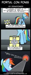 Size: 850x2020 | Tagged: safe, artist:drawponies, derpibooru import, derpy hooves, rainbow dash, pegasus, pony, comic, female, mare, portal (valve), spanish, translation, translator:the-luna-fan