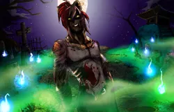 Size: 1280x828 | Tagged: artist:animeclaro, barely pony related, derpibooru import, grave, gravestone, graveyard, grimdark, nightmare fuel, oc, solo, undead, unofficial characters only, will o' the wisp, zombie