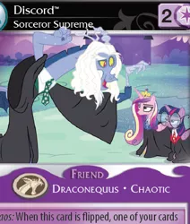 Size: 338x399 | Tagged: safe, derpibooru import, discord, princess cadance, twilight sparkle, twilight sparkle (alicorn), alicorn, pony, three's a crowd, absolute discord, cadance is not amused, ccg, clothes, cosplay, costume, doctor strange, enterplay, female, glasses, gryffindor, harry potter, jk rowling, mare, merchandise, necktie, parody, professor snape, ravenclaw, robe, slytherin, twilight is not amused, unamused, wizard robe