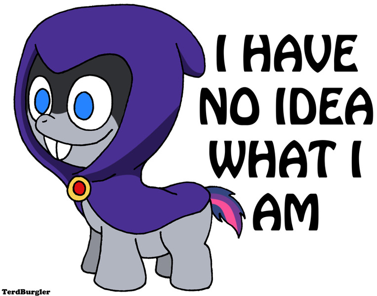 Size: 825x649 | Tagged: artist:terdburgler, derpibooru import, ravenlight turnsparkle, raven (teen titans), safe, tara strong, teen titans, the fairly oddparents, this isn't even my final form, timmy turner, twilight sparkle, twiraven, voice actor joke