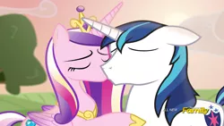 Size: 1920x1080 | Tagged: artist:shutterflyeqd, derpibooru import, discovery family logo, fake screencap, female, husband and wife, i can't believe it's not hasbro studios, kissing, male, princess cadance, safe, screencap, shining armor, shiningcadance, shipping, straight