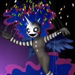 Size: 787x787 | Tagged: anthro, artist:supermare, clothes, confetti, cosplay, costume, derpibooru import, five nights at freddy's, marionette, princess luna, puppet, safe, solo, strings, the puppet