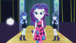 Size: 900x506 | Tagged: safe, derpibooru import, screencap, rarity, equestria girls, life is a runway, >:d, animated, evil grin, faic, grin, hip sway, lidded eyes, mannequin, sassy, smiling, smirk, strut, sway, walking