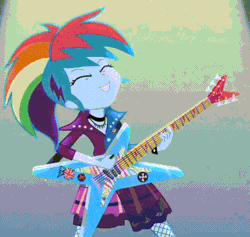 Size: 688x652 | Tagged: safe, derpibooru import, screencap, rainbow dash, equestria girls, friendship through the ages, animated, guitar, musical instrument, punk, punk rock, rainbow punk, rock, rock (music)