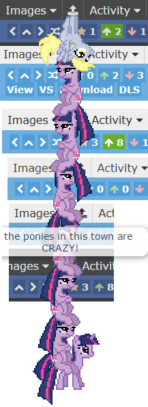 Size: 217x594 | Tagged: safe, derpibooru import, derpy hooves, twilight sparkle, twilight sparkle (alicorn), alicorn, pony, desktop ponies, female, mare, pixel art, ponies riding ponies, riding, sprite, twilight stackle, we need to go deeper