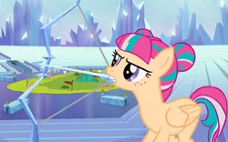 Size: 1024x640 | Tagged: safe, artist:berrypunchrules, derpibooru import, sour sweet, ponified, pegasus, pony, equestria girls, friendship games, archery, arrow, bow (weapon), bow and arrow, equestria girls ponified, freckles, ice arrows, solo, weapon