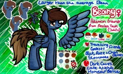 Size: 854x512 | Tagged: safe, artist:miaow-bean, derpibooru import, oc, oc:beany, unofficial characters only, pegasus, pony, blank flank, cute, pokémon, reference sheet