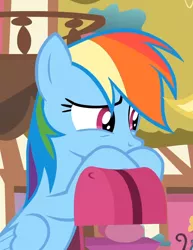 Size: 832x1080 | Tagged: safe, derpibooru import, screencap, rainbow dash, pegasus, pony, maud pie (episode), cute, dashabetes, female, mailbox, mare, sad, sadorable, solo