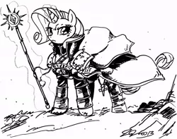 Size: 1024x801 | Tagged: armor, artist:johnjoseco, ask gaming princess luna, crossover, derpibooru import, grayscale, inquisition, inquisitor, monochrome, power armor, rarity, safe, solo, warhammer 40k, warhammer (game)