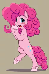 Size: 800x1213 | Tagged: safe, artist:dormantflame, deleted from derpibooru, derpibooru import, pinkie pie, pony, it isn't the mane thing about you, bipedal, blushing, ear fluff, heart eyes, poofy pie, solo, unshorn fetlocks, wingding eyes