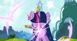 Size: 1332x710 | Tagged: safe, derpibooru import, screencap, twilight sparkle, twilight sparkle (alicorn), alicorn, pony, the cutie map, female, mare, opening, twilight's castle