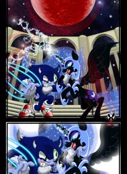 Size: 1339x1831 | Tagged: artist:brodogz, battle for equestria, crossover, derpibooru import, fanfic, fanfic art, fight, night, nightmare moon, safe, sonic the hedgehog, sonic the hedgehog (series), sonic the werehog, sonic unleashed
