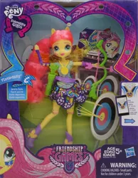 Size: 750x968 | Tagged: safe, derpibooru import, fluttershy, equestria girls, friendship games, archery, arrow, bow (weapon), bow and arrow, doll, equestria girls logo, packaging, solo, sporty style, toy, weapon