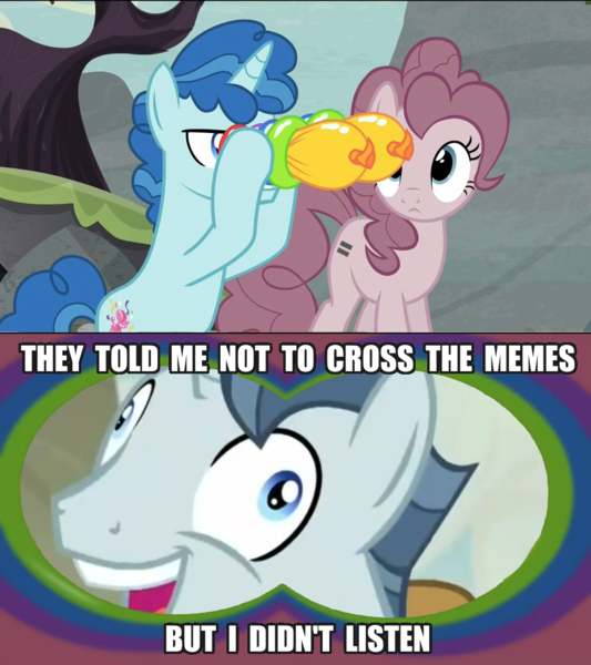 Size: 960x1080 | Tagged: balloon vision, caption, crossing the memes, derpibooru import, equal cutie mark, exploitable meme, i didn't listen, image macro, meme, party favor, pinkie pie, safe, screencap, self ponidox, text, the cutie map