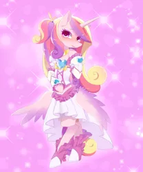 Size: 1200x1440 | Tagged: artist:kkmrarar, bipedal, blushing, clothes, derpibooru import, magical girl, midriff, milky rose, pixiv, precure, princess cadance, safe, skirt, solo, yes! precure 5 gogo