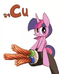 Size: 800x1000 | Tagged: safe, artist:joycall6, derpibooru import, part of a set, twilight sparkle, twilight sparkle (alicorn), alicorn, pony, series:joycall6's periodic table, blushing, cable, chemistry, copper, cuprum, female, mare, periodic table, riding, wires