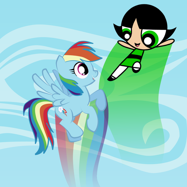 Size: 1000x1000 | Tagged: artist:vmkhappy-panda, buttercup (powerpuff girls), crossover, derpibooru import, rainbow dash, safe, the powerpuff girls