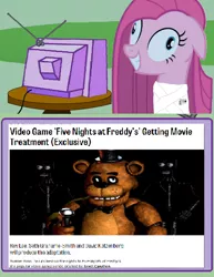 Size: 580x750 | Tagged: bondage, crossover, derpibooru import, exploitable meme, five nights at freddy's, freddy fazbear, insanity, meme, obligatory pony, pinkie pie, safe, straitjacket, tv meme