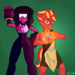 Size: 1280x1280 | Tagged: anthro, artist:naomiknight17, crossover, derpibooru import, fire, garnet, garnet (steven universe), oc, oc:pyro, safe, steven universe