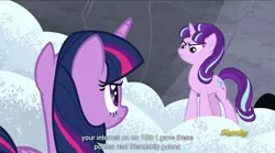 Size: 1280x712 | Tagged: safe, derpibooru import, edit, edited screencap, screencap, starlight glimmer, twilight sparkle, twilight sparkle (alicorn), alicorn, pony, the cutie map, caption, female, mare, meme, s5 starlight, youtube caption