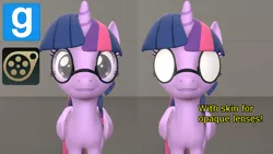 Size: 1280x720 | Tagged: safe, derpibooru import, twilight sparkle, twilight sparkle (alicorn), alicorn, pony, 3d, downloadable, female, glasses, gmod, mare, opaque lenses, prop, source filmmaker