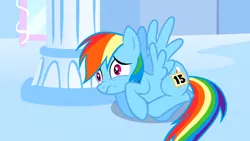 Size: 1366x768 | Tagged: 15, derpibooru import, fetal position, rainbow dash, safe, scaredy dash, screencap, solo, sonic rainboom (episode)