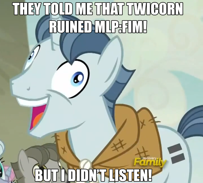 Size: 1083x977 | Tagged: alicorn drama, caption, derpibooru import, discovery family logo, drama, exploitable meme, i didn't listen, image macro, meme, party favor, safe, screencap, text, the cutie map