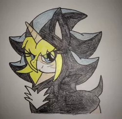 Size: 2048x2006 | Tagged: artist:shadayloronic, clothes, cosplay, costume, crossover, derpibooru import, mephiles the dark, oc, oc:autumn, safe, sonic the hedgehog (series), traditional art, unofficial characters only