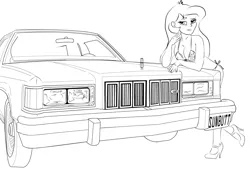 Size: 1016x718 | Tagged: artist needed, safe, derpibooru import, princess celestia, equestria girls, bikini, car, clothes, ford, mercury (car), mercury grand marquis, monochrome, principal celestia, swimsuit