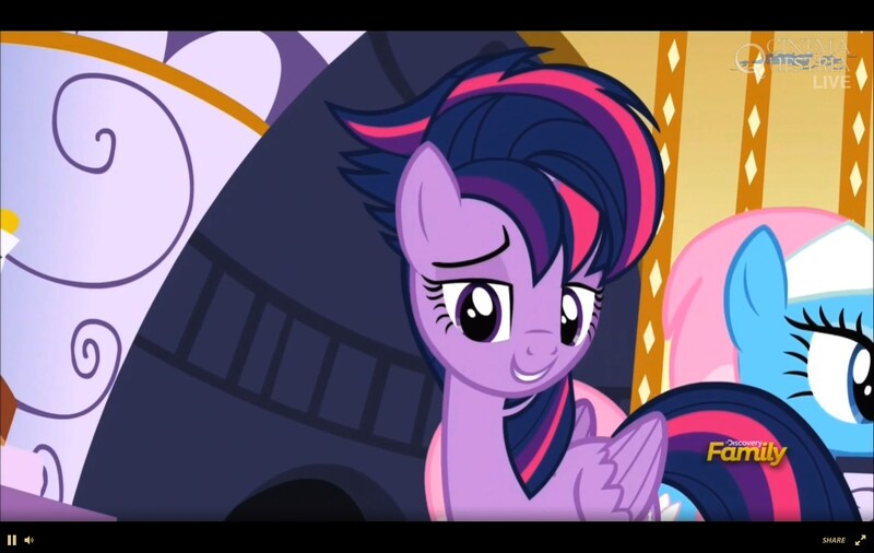 Size: 1359x860 | Tagged: safe, derpibooru import, screencap, twilight sparkle, twilight sparkle (alicorn), alicorn, pony, castle sweet castle, alternate hairstyle, female, mare, punklight sparkle, solo