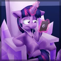 Size: 900x900 | Tagged: safe, artist:fj-c, derpibooru import, twilight sparkle, twilight sparkle (alicorn), alicorn, pony, earbuds, female, mare, solo, tablet