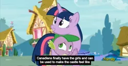 Size: 1600x830 | Tagged: safe, derpibooru import, edit, edited screencap, screencap, spike, twilight sparkle, twilight sparkle (alicorn), alicorn, pony, castle sweet castle, caption, female, mare, meme, youtube caption