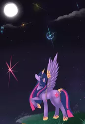 Size: 1438x2077 | Tagged: safe, artist:tomocreations, derpibooru import, twilight sparkle, twilight sparkle (alicorn), alicorn, pony, crying, female, immortality blues, mare, moon, stars