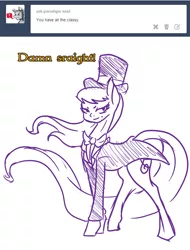 Size: 730x959 | Tagged: artist:la-classe-doctor, bitch i'm fabulous, clothes, derpibooru import, doctavia, doctor whooves, female, hat, male, octavia melody, safe, shipping, straight, time turner, top hat, tumblr, vulgar