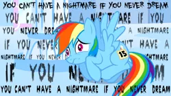 Size: 640x360 | Tagged: caption, derpibooru import, edit, edited screencap, image macro, madness mantra, meme, rainbow dash, safe, scared, screencap, solo, sonic rainboom (episode), text, traumatized, you can't have a nightmare if you never dream