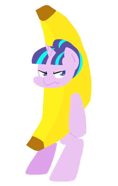 Size: 795x1253 | Tagged: artist:coggler, artist:frog&cog, artist:gopherfrog, banana, banana suit, clothes, costume, derpibooru import, food, safe, solo, starlight glimmer, unamused