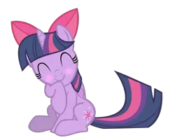 Size: 3000x2400 | Tagged: dead source, safe, artist:comfydove, derpibooru import, twilight sparkle, twilight sparkle (alicorn), alicorn, pony, apple bloom's bow, blushing, bow, cute, female, giggling, hair bow, mare, simple background, solo, transparent background, twiabetes, vector