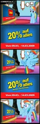 Size: 1036x3195 | Tagged: 20% cooler, advertisement, advertising, artist:szinthom, cartoon, comic, comic strip, derpibooru import, funny, german, german comic, germany, praktiker, rainbow dash, safe, television, television meme